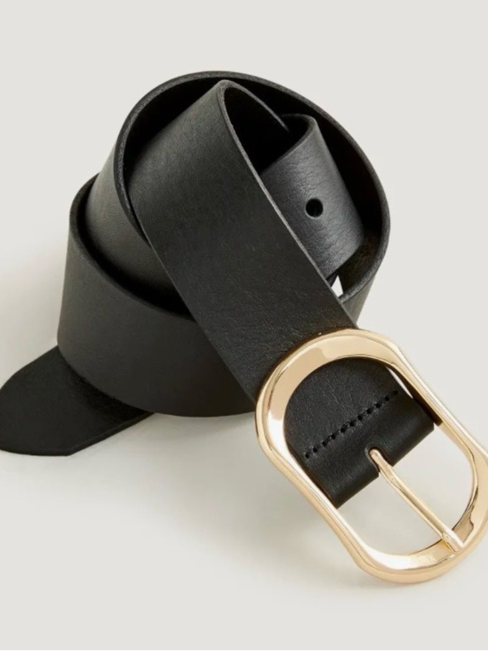 J. Crew Black Italian leather Belt with Gold Oval Buckle- Size Large